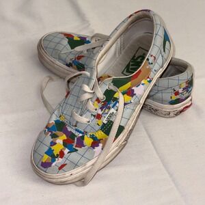 Vans Era World Map Print "Save Our Planet" Shoes Women's Size 7 blue white